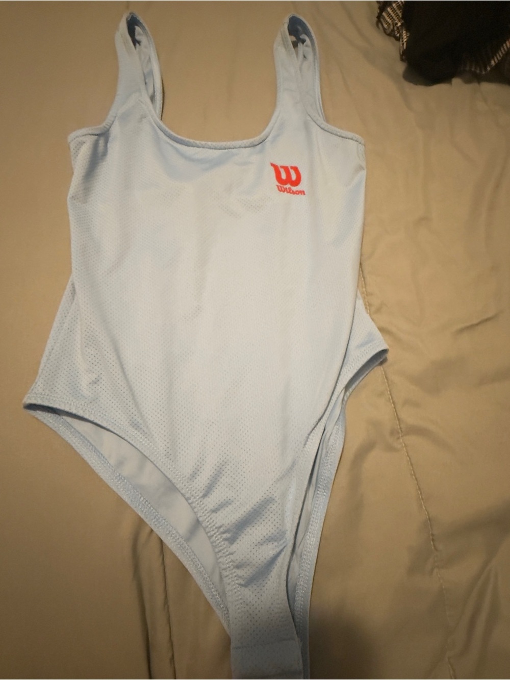 Wilson Light Blue Women’s Athletic One-Piece Swimsuit with Red Logo